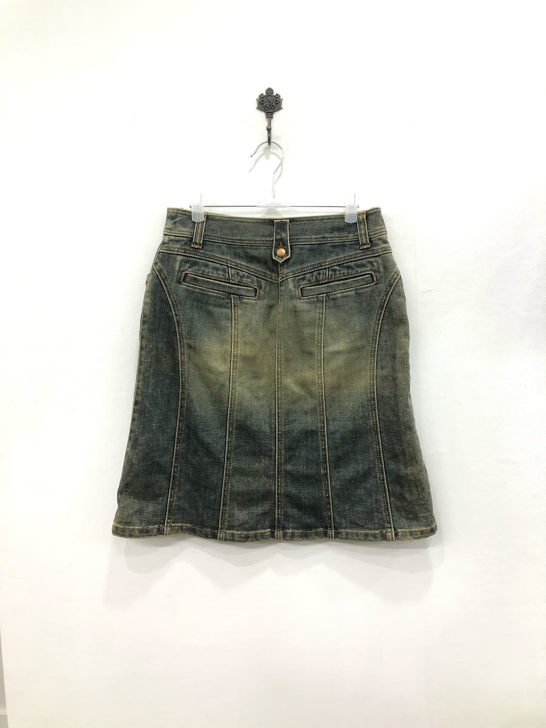 gold button yellow wash midi skirt 상품이미지3