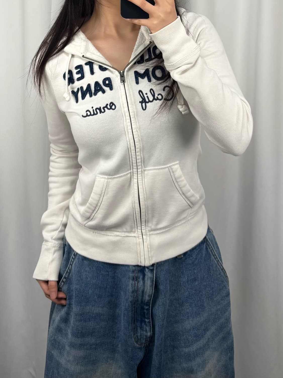 홀리스터 로고 화이트 후드집업 상품이미지1