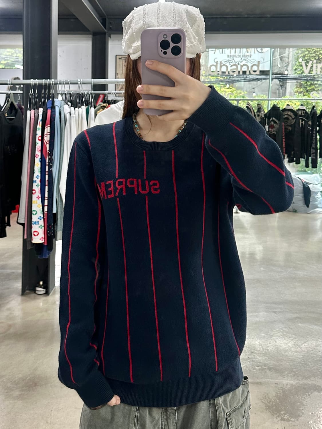슈프림 13AW 크루넥 와이드 핀스트라이프 스웨터 상품이미지1