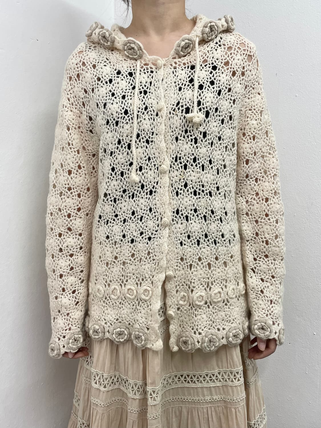 모리 울 크로셰 모티브 후드 가디건  상품이미지1