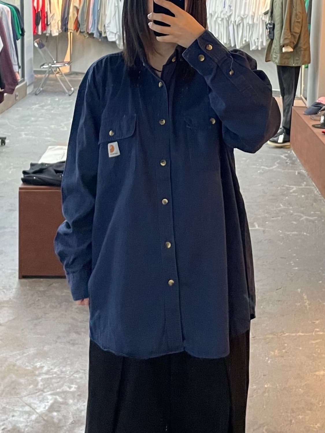 칼하트 네이비 버튼다운 워크셔츠 H1646 상품이미지1