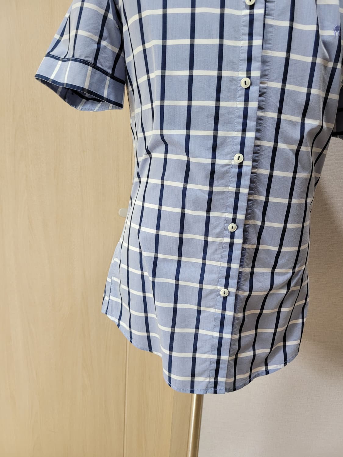 캘번 KELBURN 남자 체크 반팔셔츠 100 스카이블루 상품이미지4