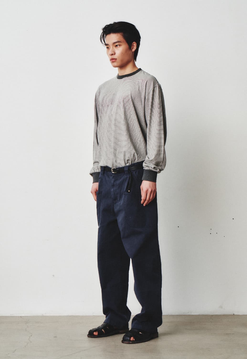 아트이프액츠 워시드 스트라이프 롱슬리브 차콜 상품이미지1