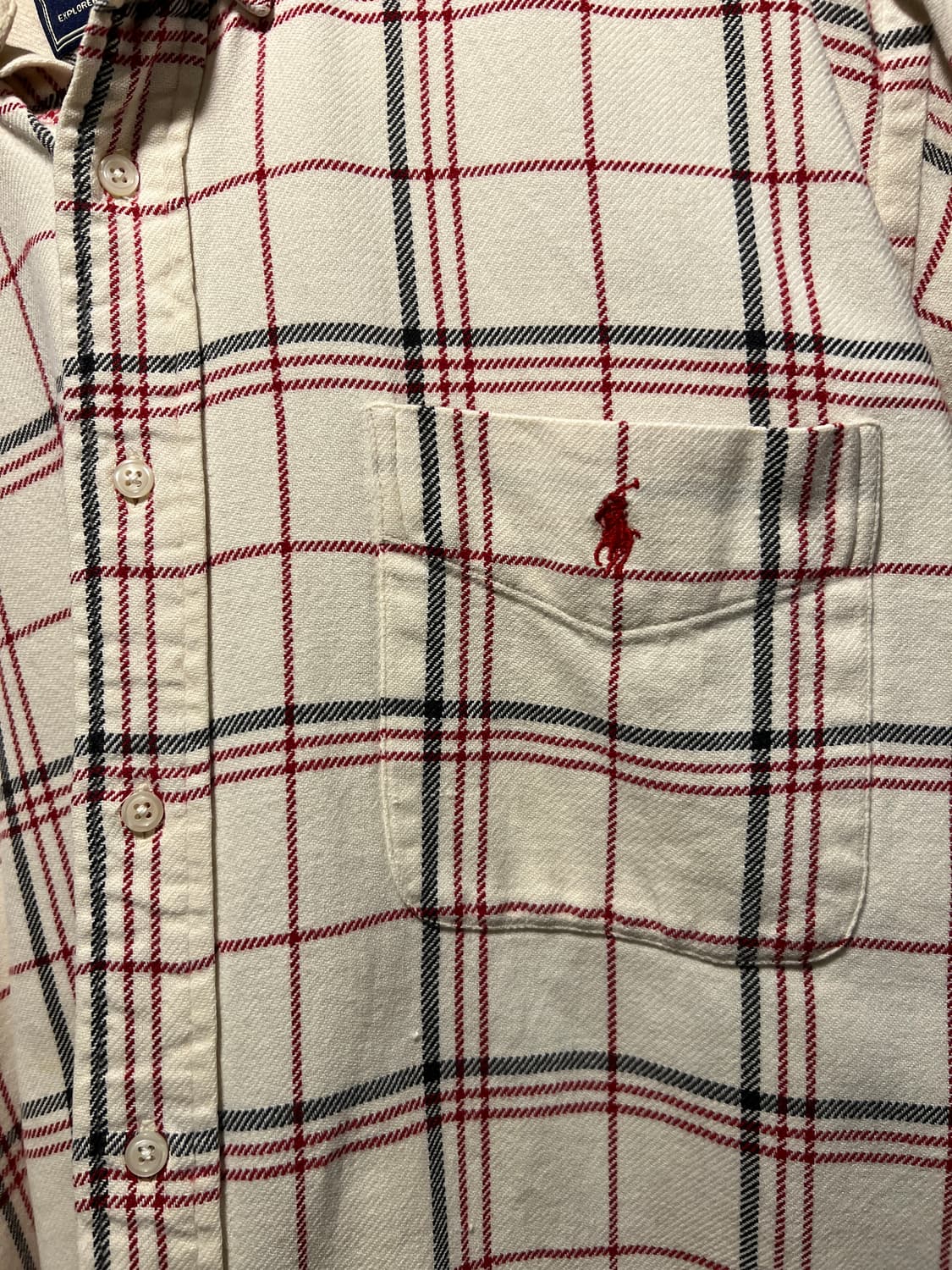 [M]90's 폴로 랄프로렌 스포츠 화이트 체크 플란넬 셔츠 상품이미지3