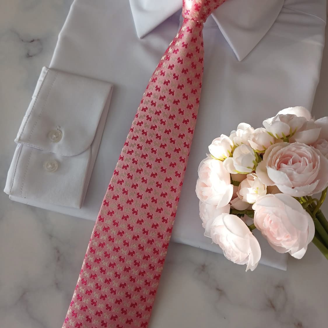 메트로시티 실크 핑크 강아지 패턴 넥타이 8.2cm A+등급 A19067 상품이미지5
