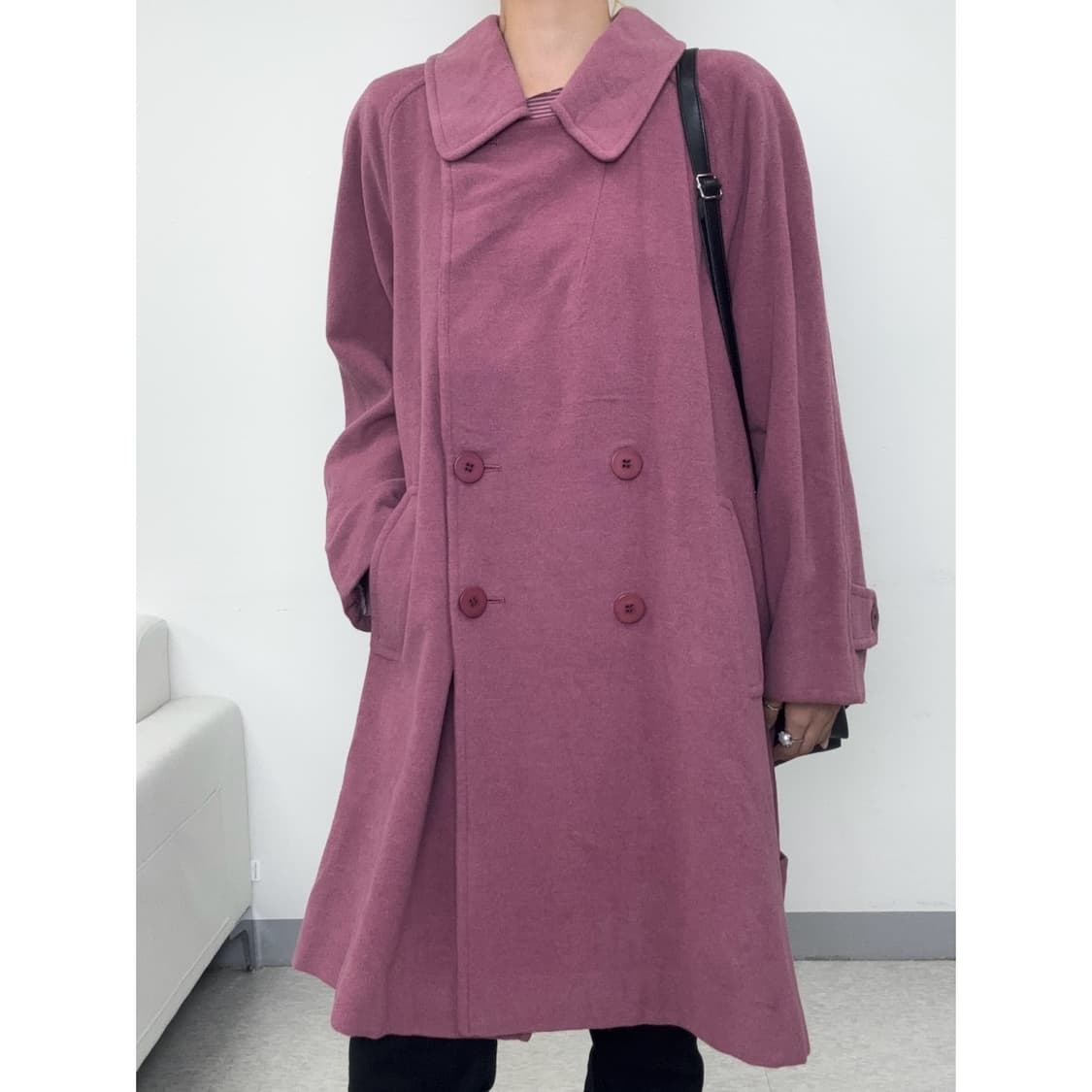 빈티지 울 95% 핑크 더블 코트 상품이미지1