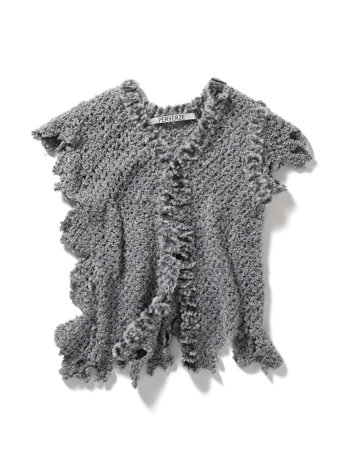 [F]퍼버즈 25fw Fluffy-trim Mesh 베스트 가디건/그레이 상품이미지1