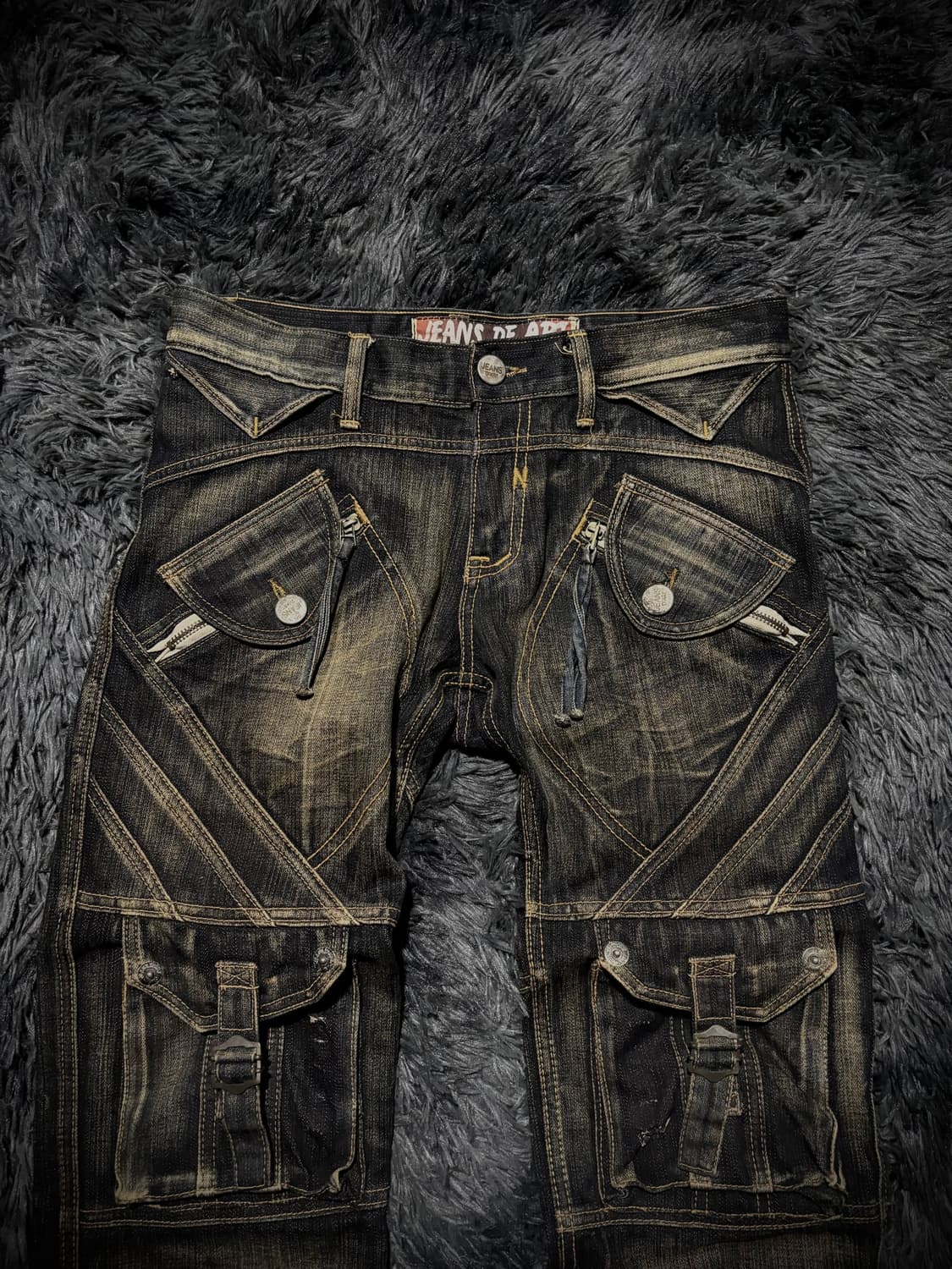 JEANS DE ART 옐로우 워싱 멀티포켓 백 윙자수 데님 카고팬츠 상품이미지3