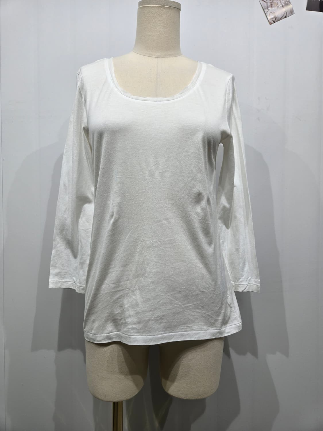 마가렛 호웰 화이트 U넥 7부 소매 티셔츠 상품이미지1