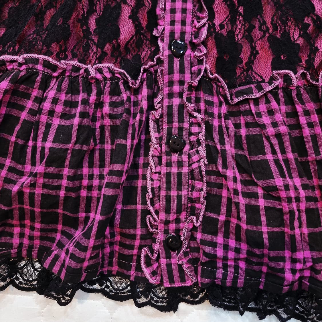 핑크 체크 블랙 레이스 고스로리 원피스 상품이미지3