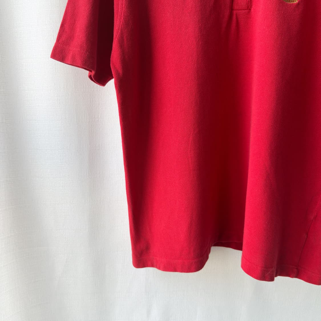 올드 버버리 골드 크레스트 자수 반팔 카라티 레드 L 상품이미지3