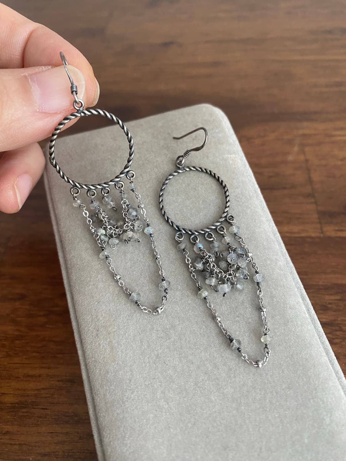 래브라도라이트 실버 후크귀걸이(925,미착용) 상품이미지1