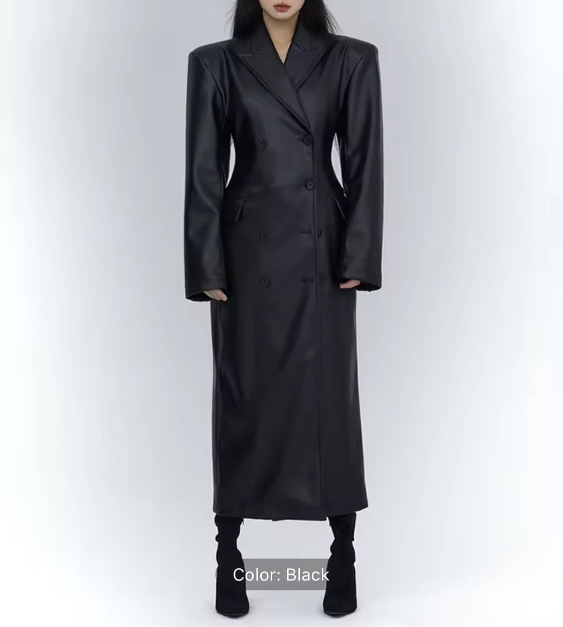 머니테일 블랙롱레더코트 상품이미지2