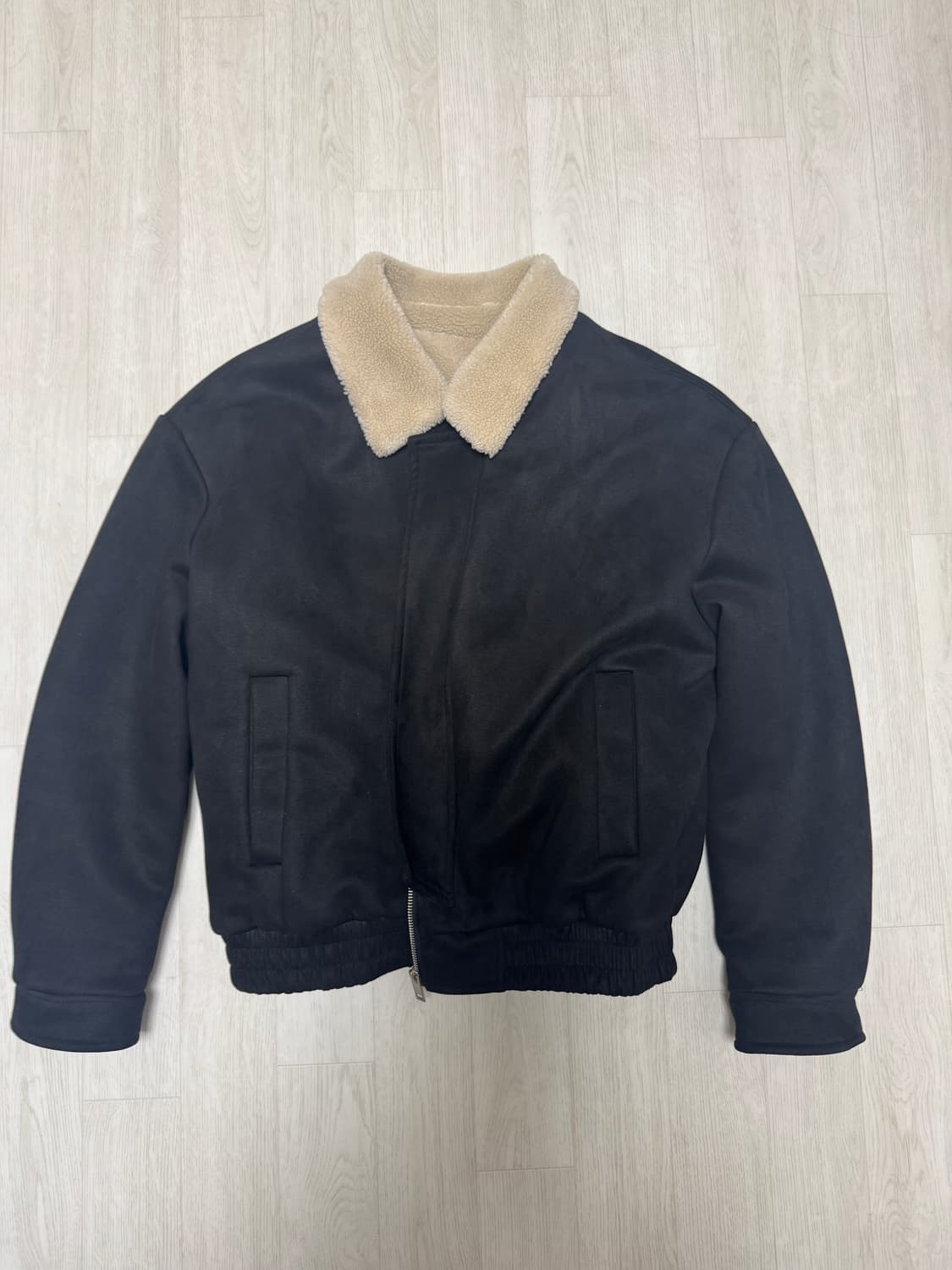 언더오프 무스탕 점퍼 자켓 블랙 상품이미지1