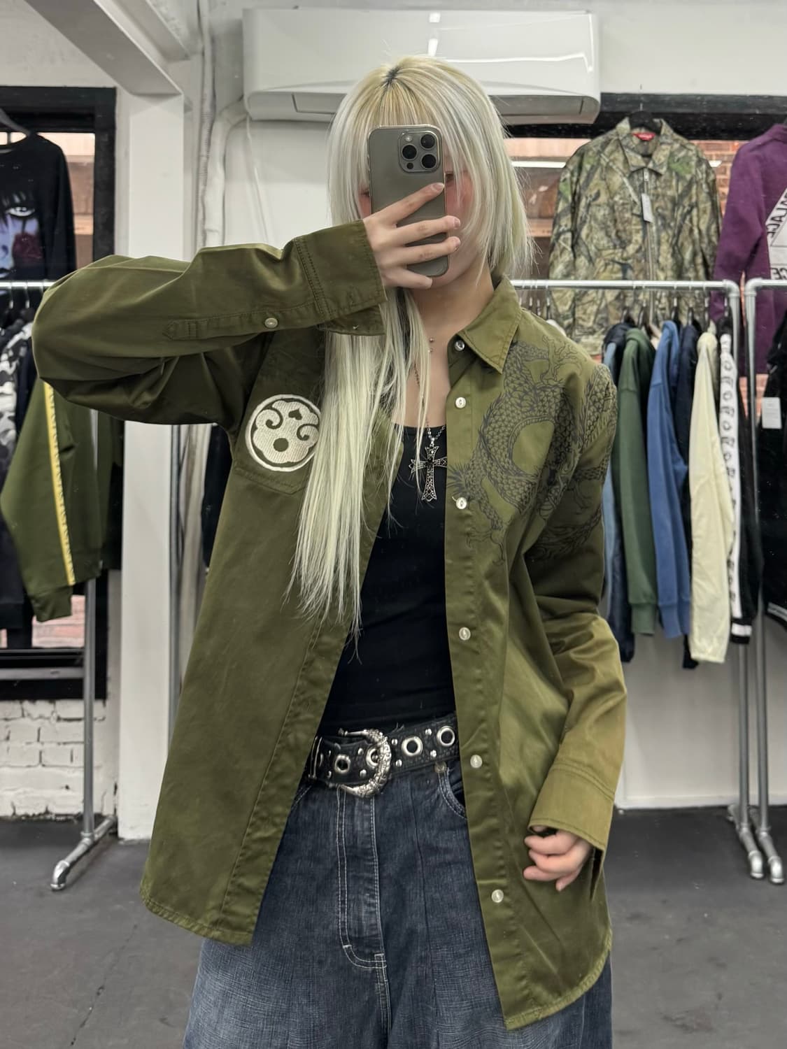 카라쿠리 타마시 오리엔탈 카키 셔츠 상품이미지2