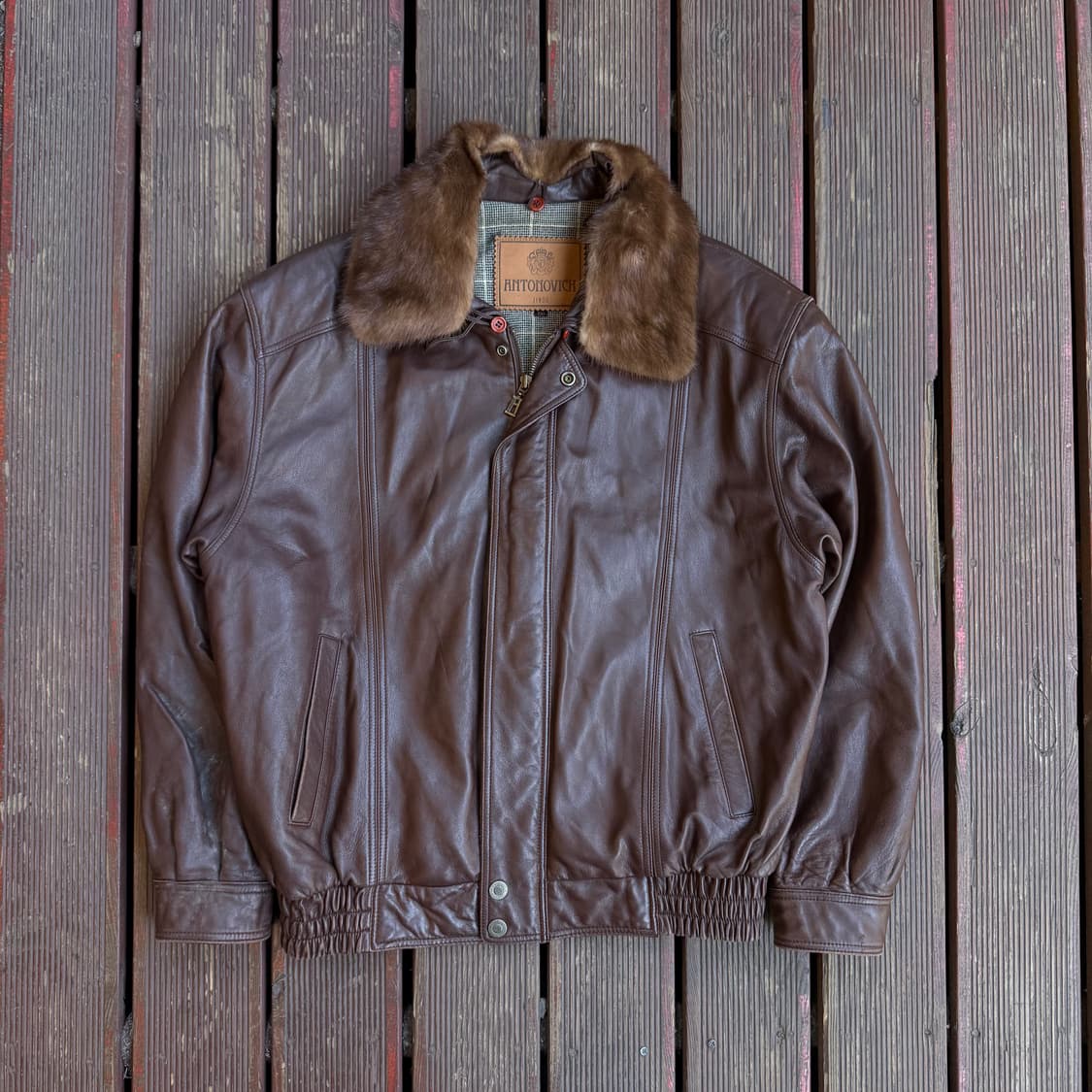 ANTONOVICH 가죽 자켓 브라운 퍼 카라 상품이미지2