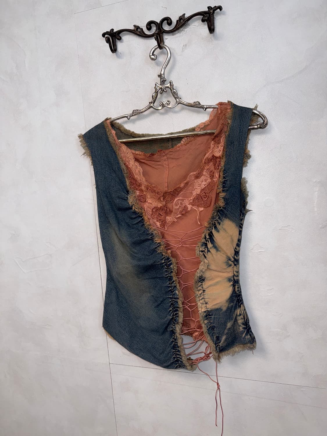 Washing denim shirring laceup sleeveless 상품이미지3