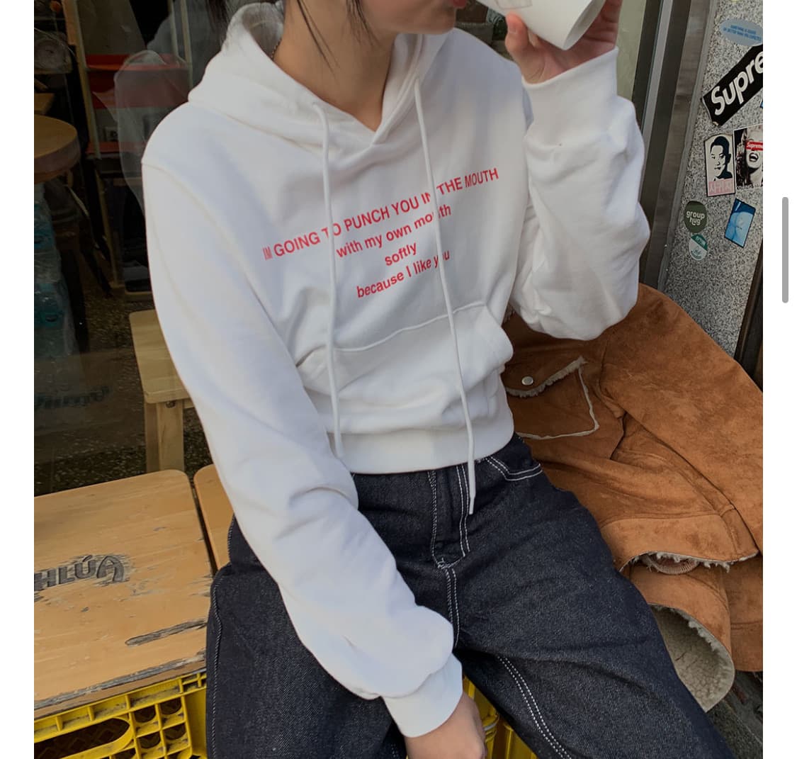 흰색 크롭 후드티 상품이미지1