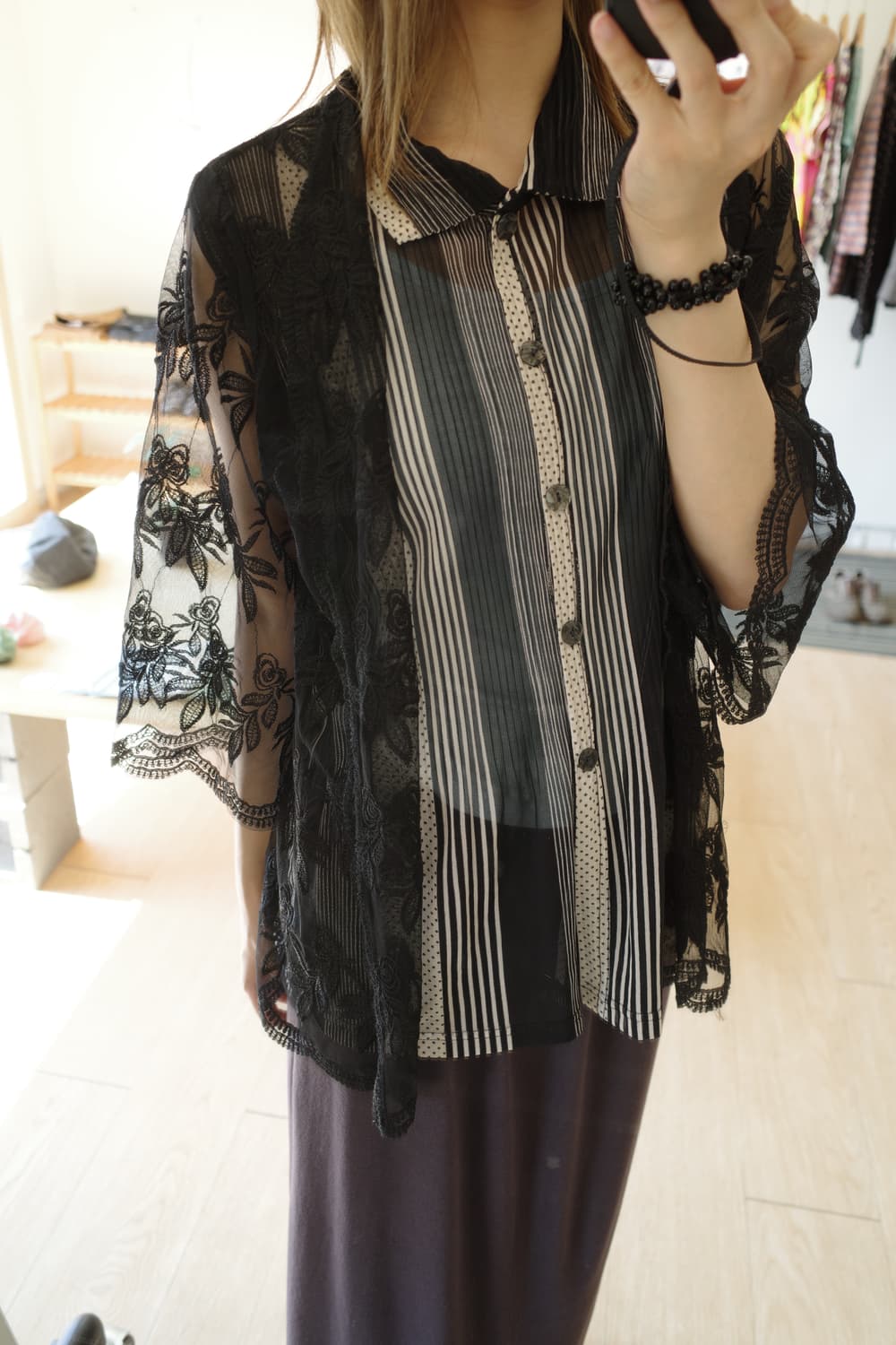 Black flower see-through cardigan  상품이미지4