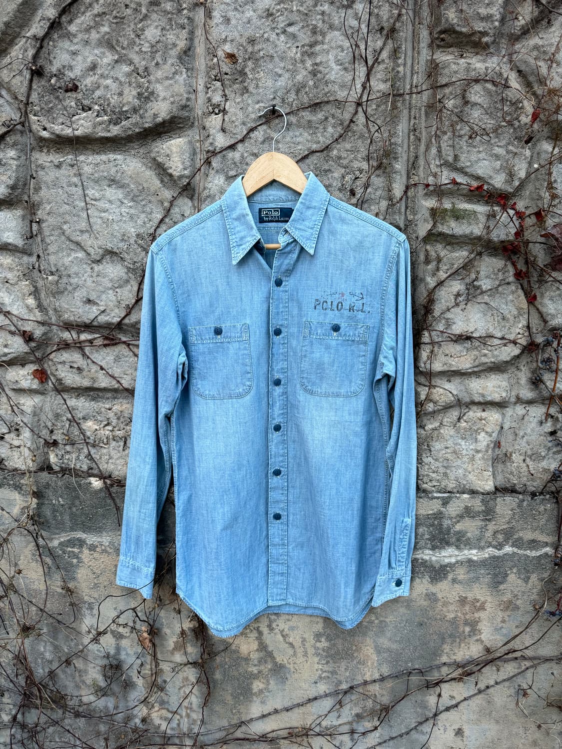 폴로 랄프로렌 빈티지 미해군 스탠실 샴브레이 셔츠 s  상품이미지1