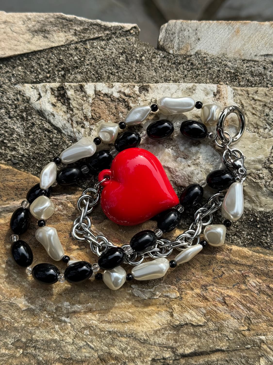 다비즈 진주 써지컬 체인 빨간하트 키링 상품이미지4