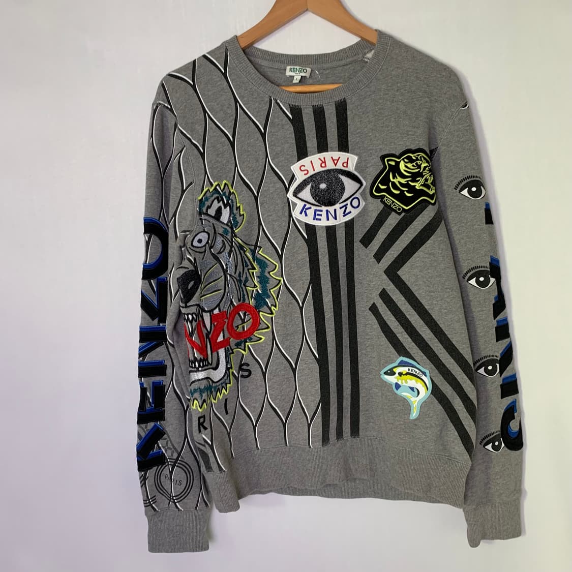 KENZO 겐조 유니크 타이거 앤 아이 패치 기모 맨투맨 그레이 상품이미지2