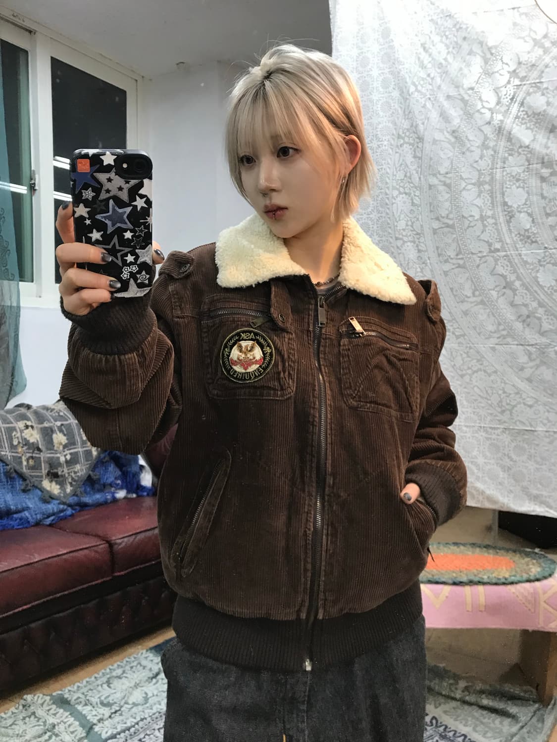 ASK 에스크 골덴 레터링 자수 양털 쉐르파 자켓  상품이미지1