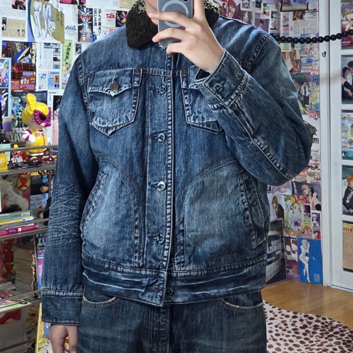 빈티지 중청 워싱 스티치 쉐르파 데님 자켓 상품이미지1