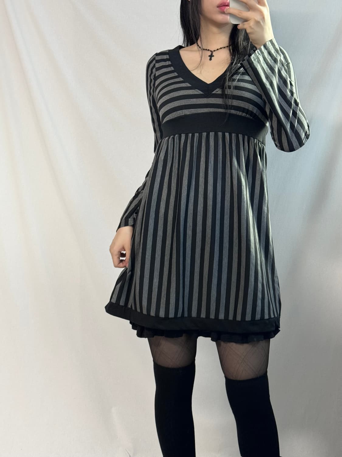 스컬 케이프 가디건 스트라이프 원피스 뉴스보이캡 3pcs SET 상품이미지5