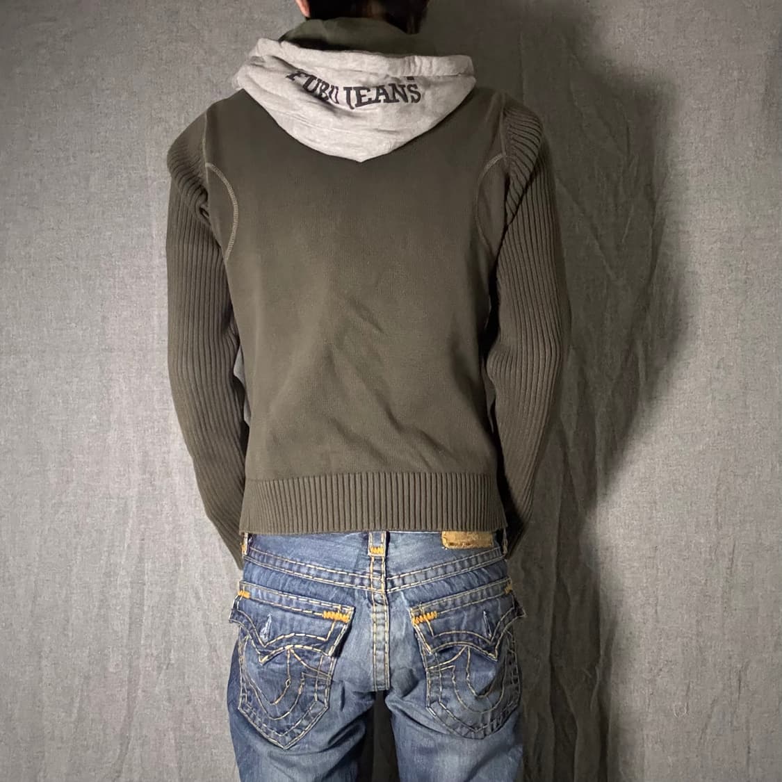 FUBU 니트 후드집업 올리브 상품이미지2