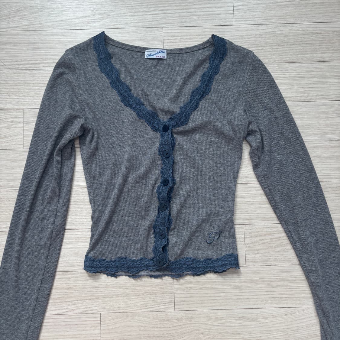 플리즈노팔로우 밀라 레이스탑 멜란지 차콜 상품이미지7