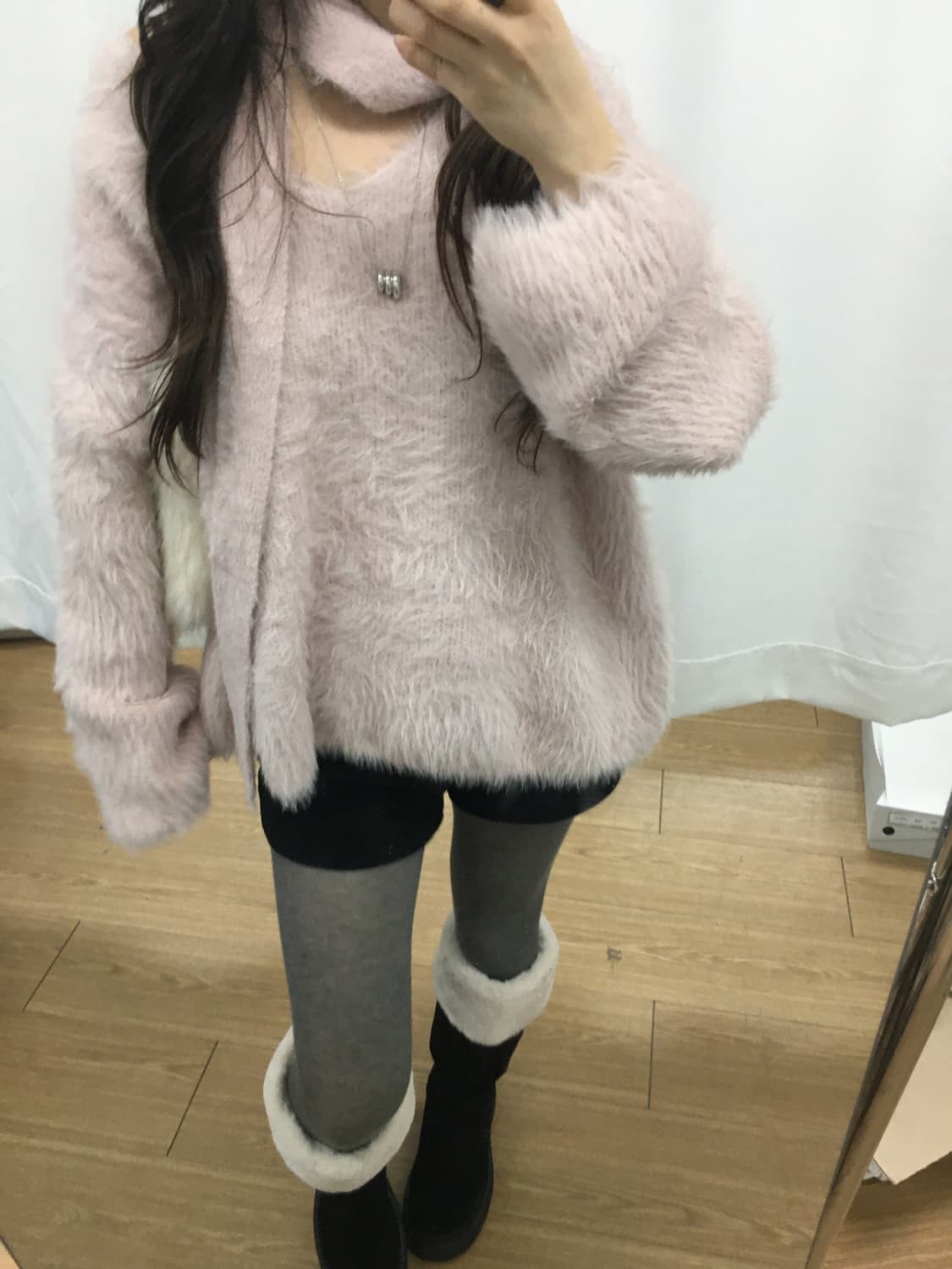 머플러 니트 세트 pink 상품이미지3