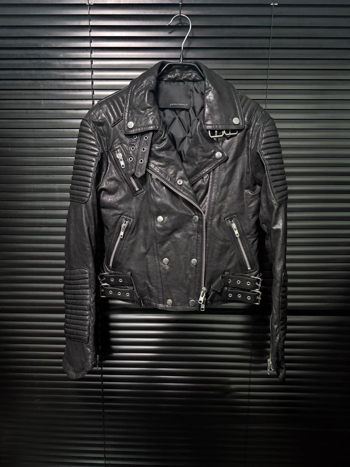 yeowoozit 엠보싱 락 고스 펑크 더블 라이더 바이커 지퍼 양가죽 상품이미지3