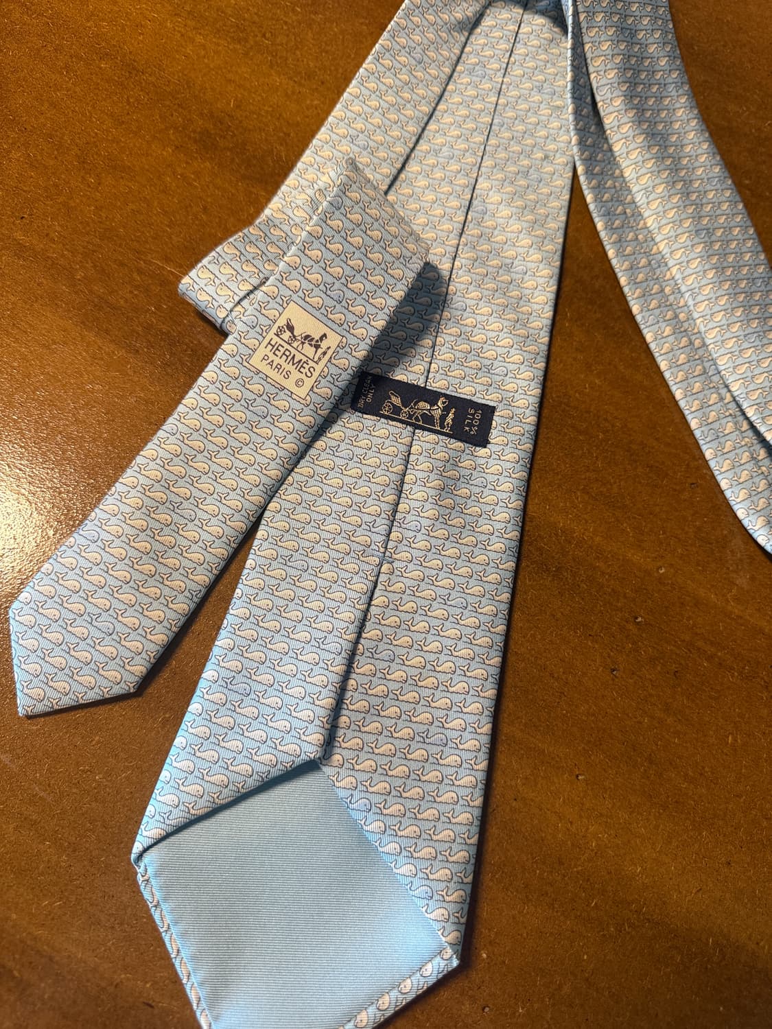 에르메스 HERMES 고래 모티브 실크 넥타이 라이트 블루 상품이미지1