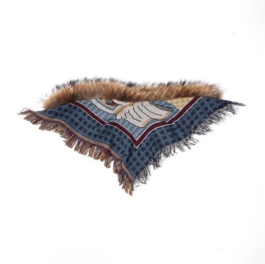 빈티지 퍼 프린지 블랭킷 스카프 모자 상품이미지5