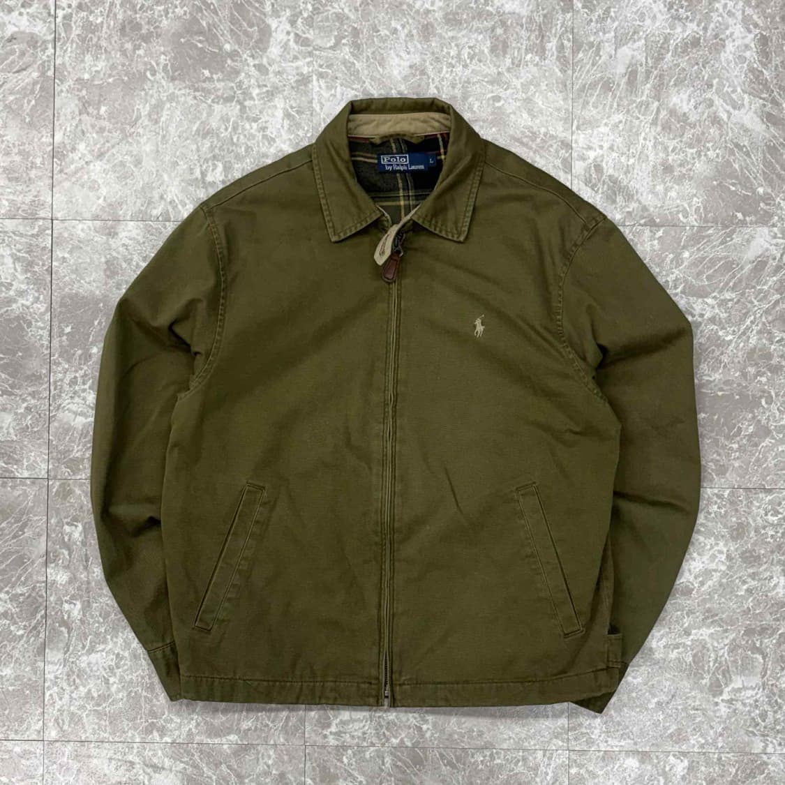 폴로 랄프로렌 카키 타탄체크 스윙탑 코튼 해링턴 자켓(L) 상품이미지1
