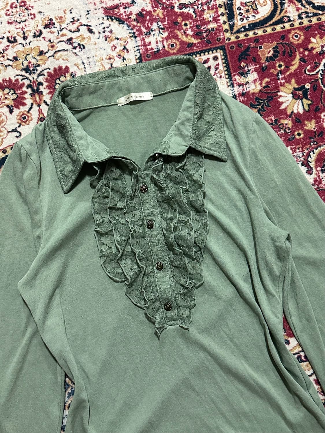 액시즈팜 뮤트 핑크 / 뮤트 카키 카라 롱슬리브리스 상품이미지5