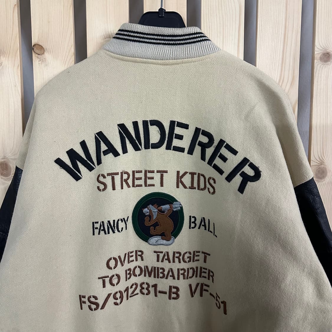 (L) 빈티지 레더 베이지 울 바시티 자켓 상품이미지4