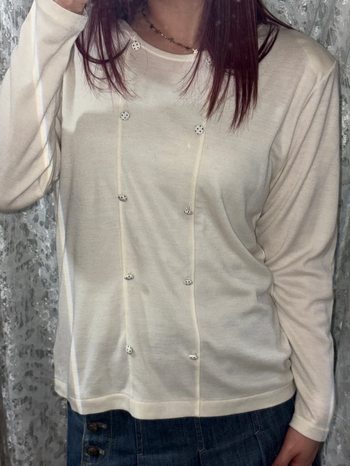 화이트 도트 핀 버튼 탑 상품이미지5