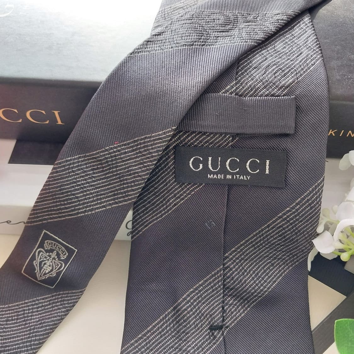 구찌 실크 그레이 로즈 자카드 넥타이 9.8cm A+~A등급 K1507
 상품이미지5