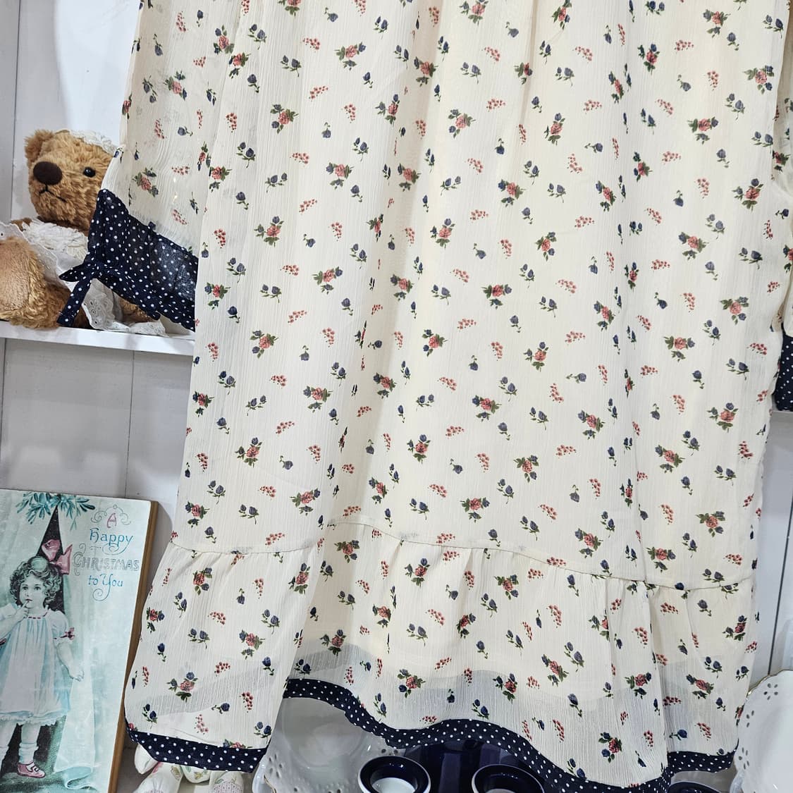 플라워 배색 리본 원피스 상품이미지5