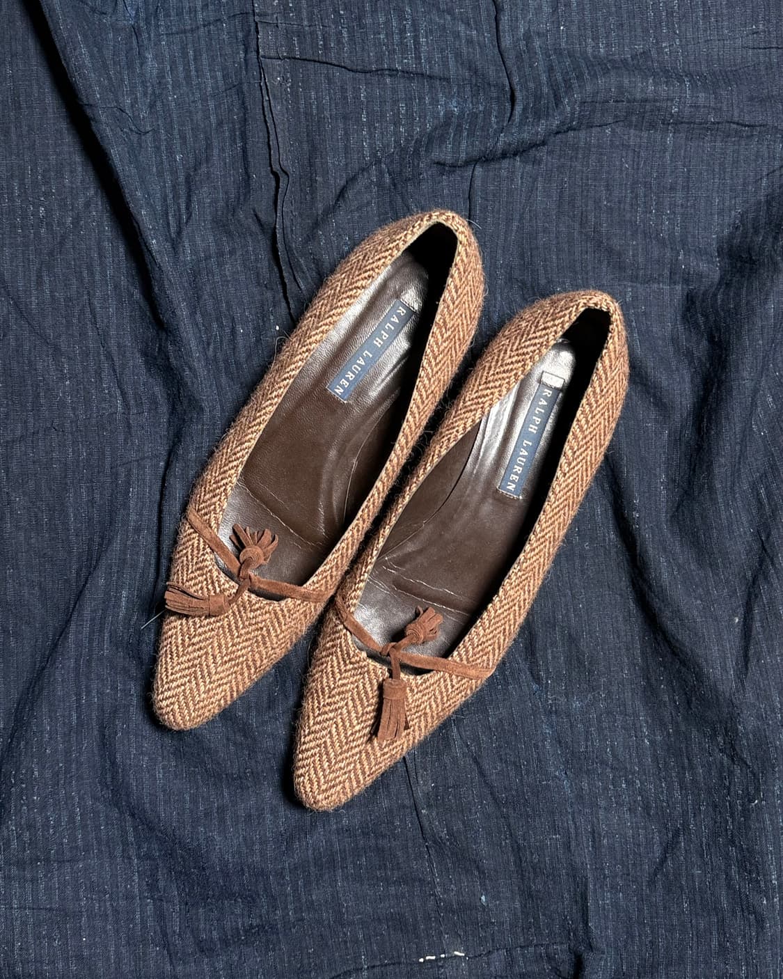 90-00‘s 폴로 랄프로렌 헤링본 트위드 테슬 플랫슈즈 6 1/2 상품이미지2