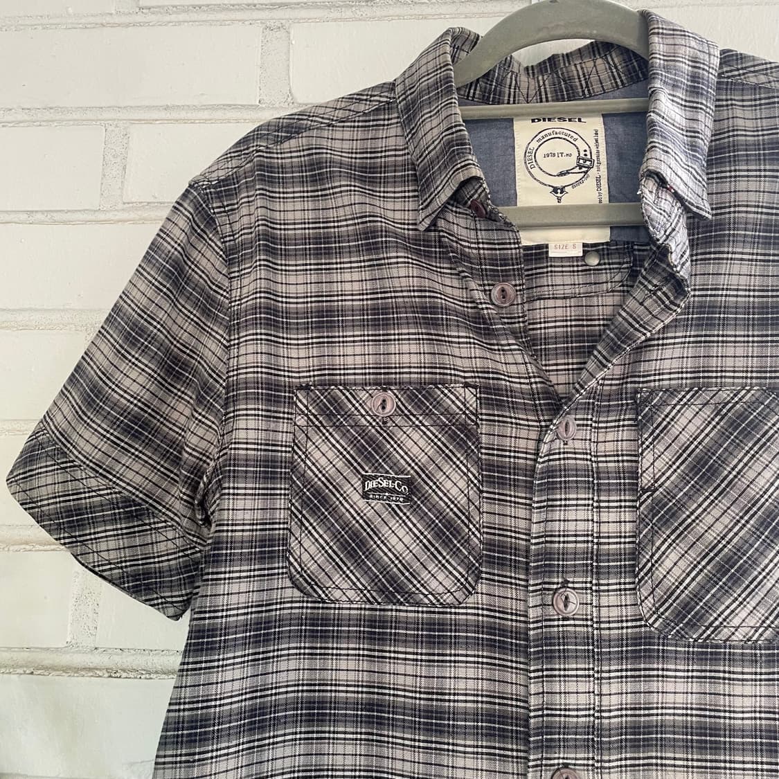 디젤 체크 블랙 그레이 반팔셔츠 상품이미지2