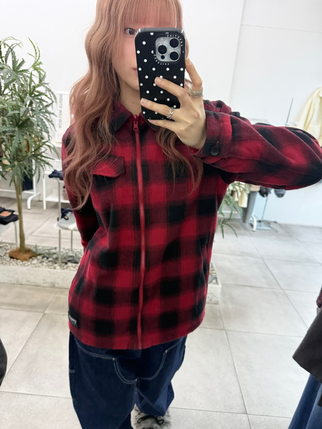 오클리 레드체크 리버시블 카라 점퍼 상품이미지1