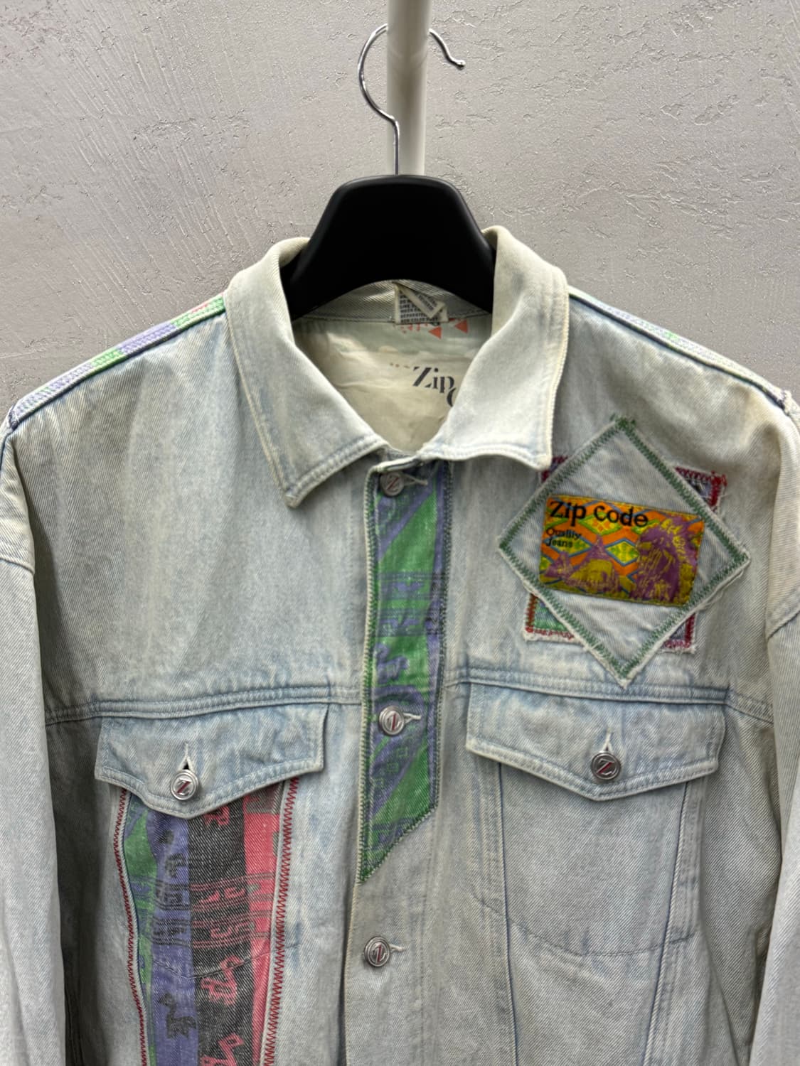Zip Code 아트 패치 커스텀 데님 트러커 자켓 L 상품이미지3