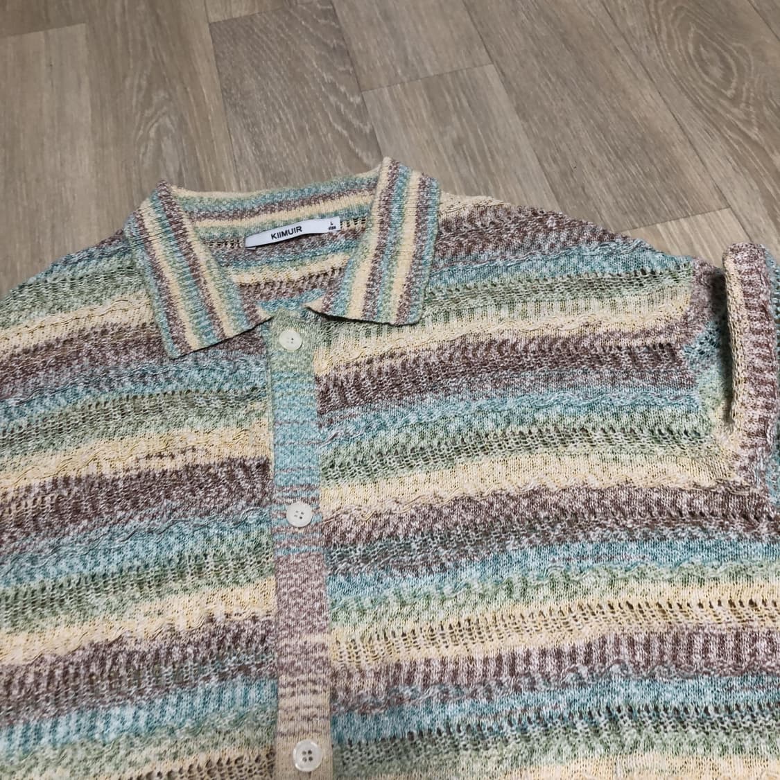 (L) 키뮤어 KIIMUIR 린넨 메쉬 스트라이트 카라 가디건 상품이미지7