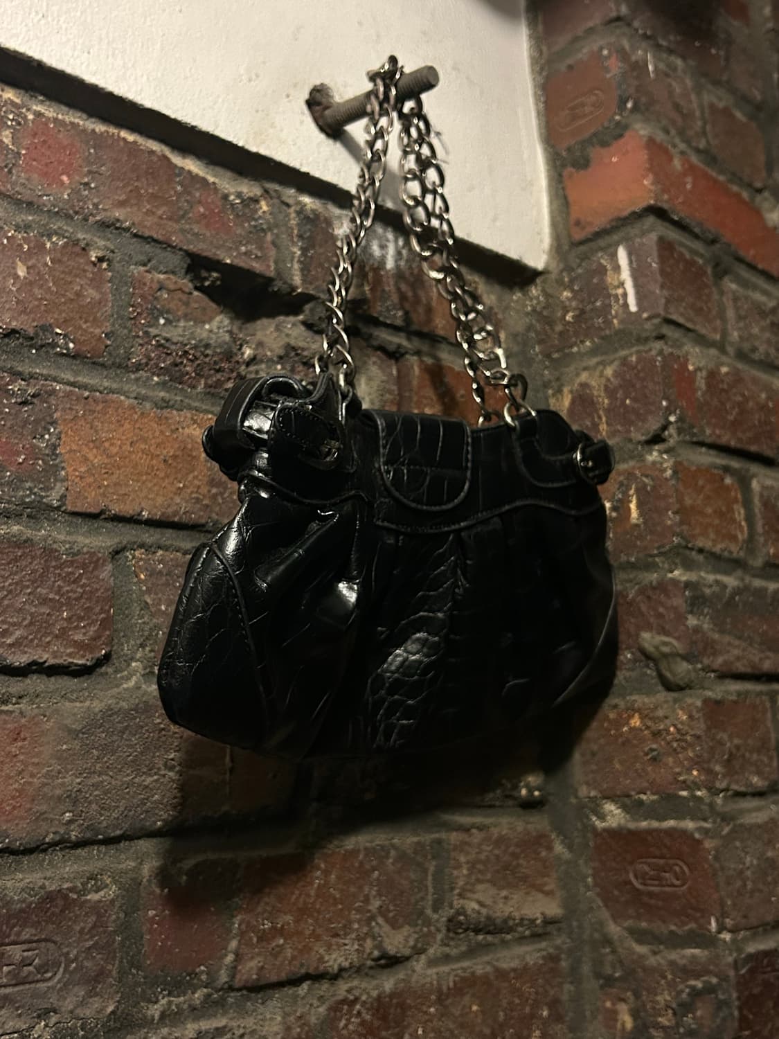 Jpn 2000s y2k 블랙 레더 체인 숄더백  상품이미지1