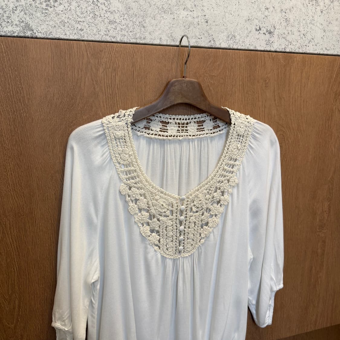 빈티지 블라우스 보헤미안 크로쉐 레이스 디테일 루즈핏 아이보리 상품이미지3