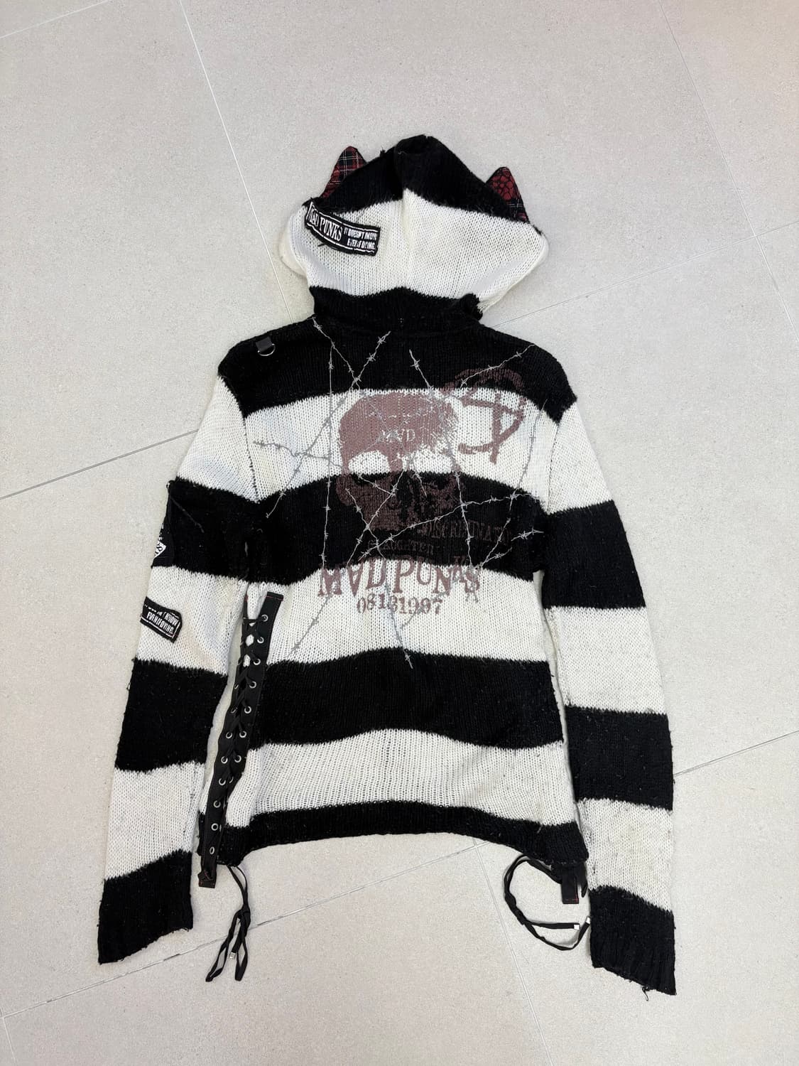 매드펑크 단가라 고양이 후드집업 상품이미지6