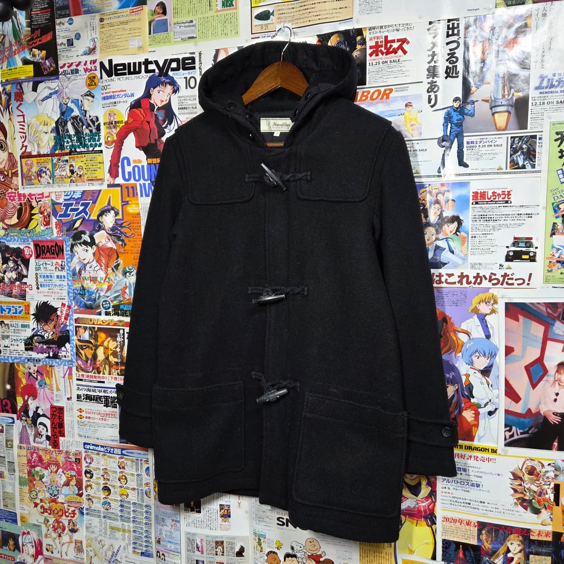 JPN 빈티지 블랙 후드 떡볶이 미디 코트 상품이미지1